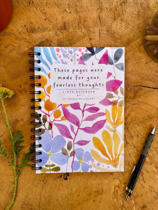 Floral Illustrated Journal: Handmade A5 Lined Notebook - Erika's Whimsical Art