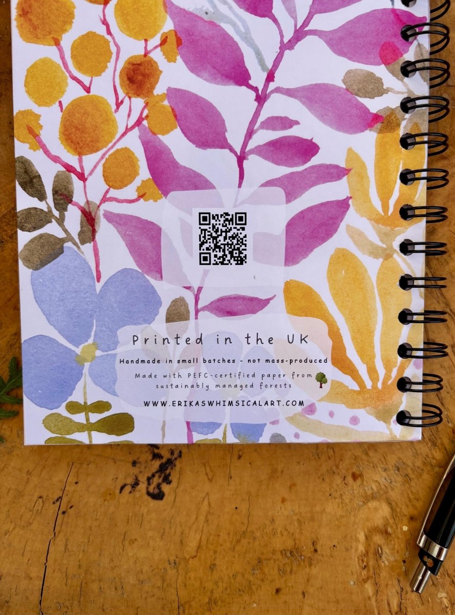 Floral Illustrated Journal: Handmade A5 Lined Notebook - Erika's Whimsical Art