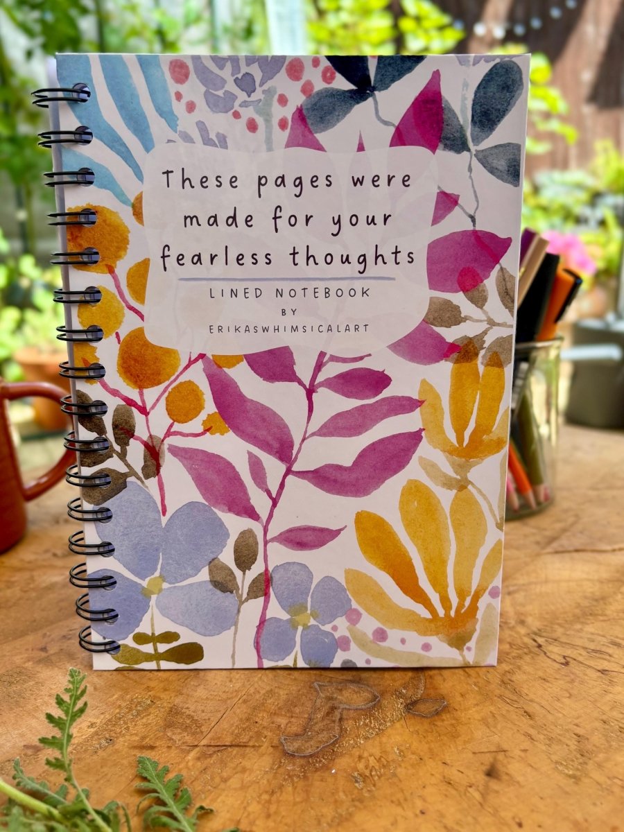 Floral Illustrated Journal: Handmade A5 Lined Notebook - Erika's Whimsical Art