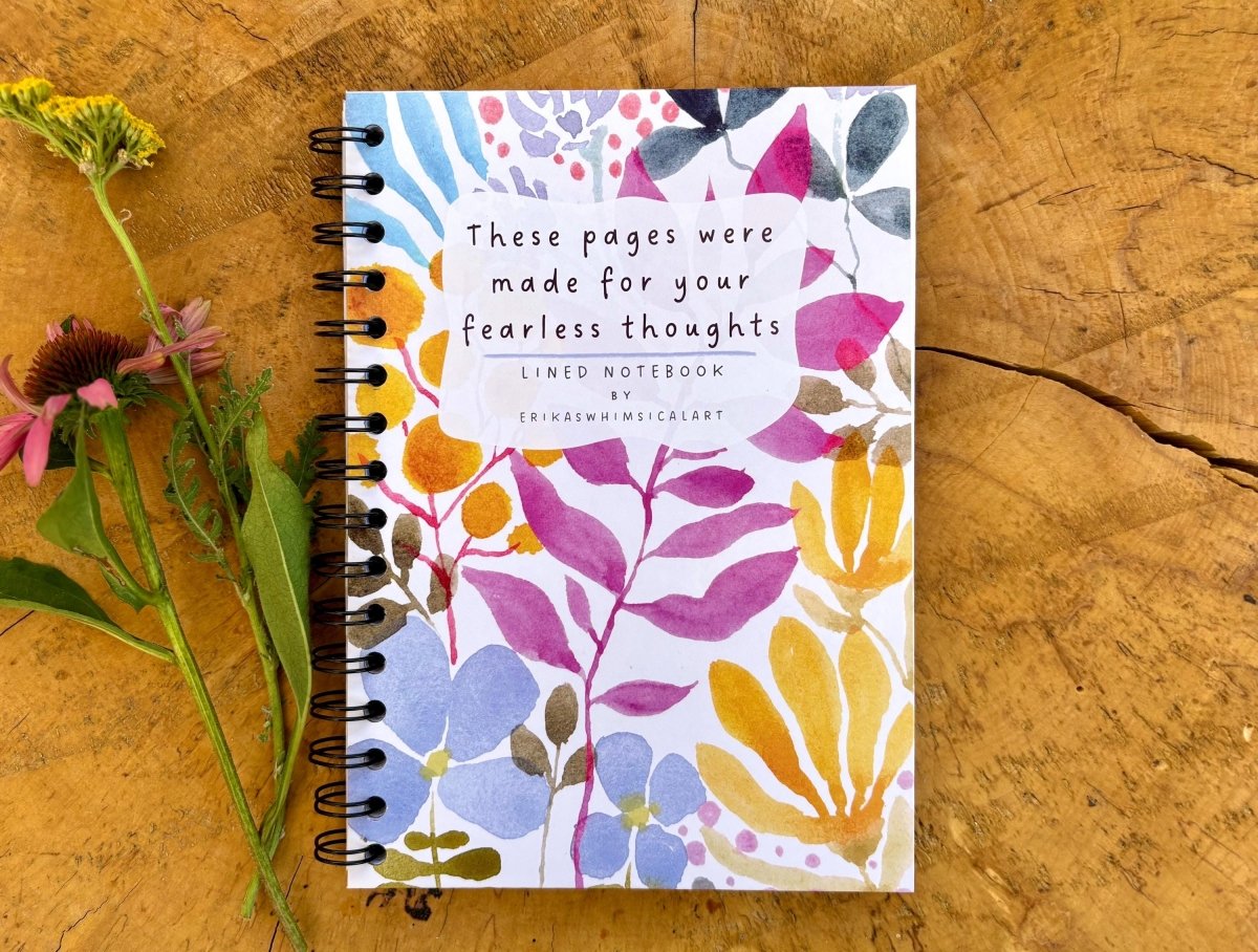 Floral Illustrated Journal: Handmade A5 Lined Notebook - Erika's Whimsical Art