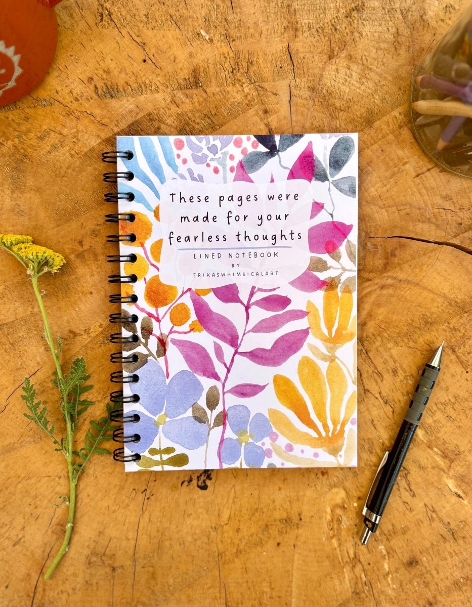 Floral Illustrated Journal: Handmade A5 Lined Notebook - Erika's Whimsical Art