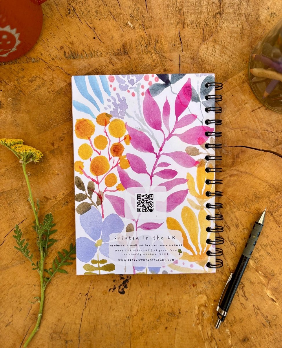 Floral Illustrated Journal: Handmade A5 Lined Notebook - Erika's Whimsical Art