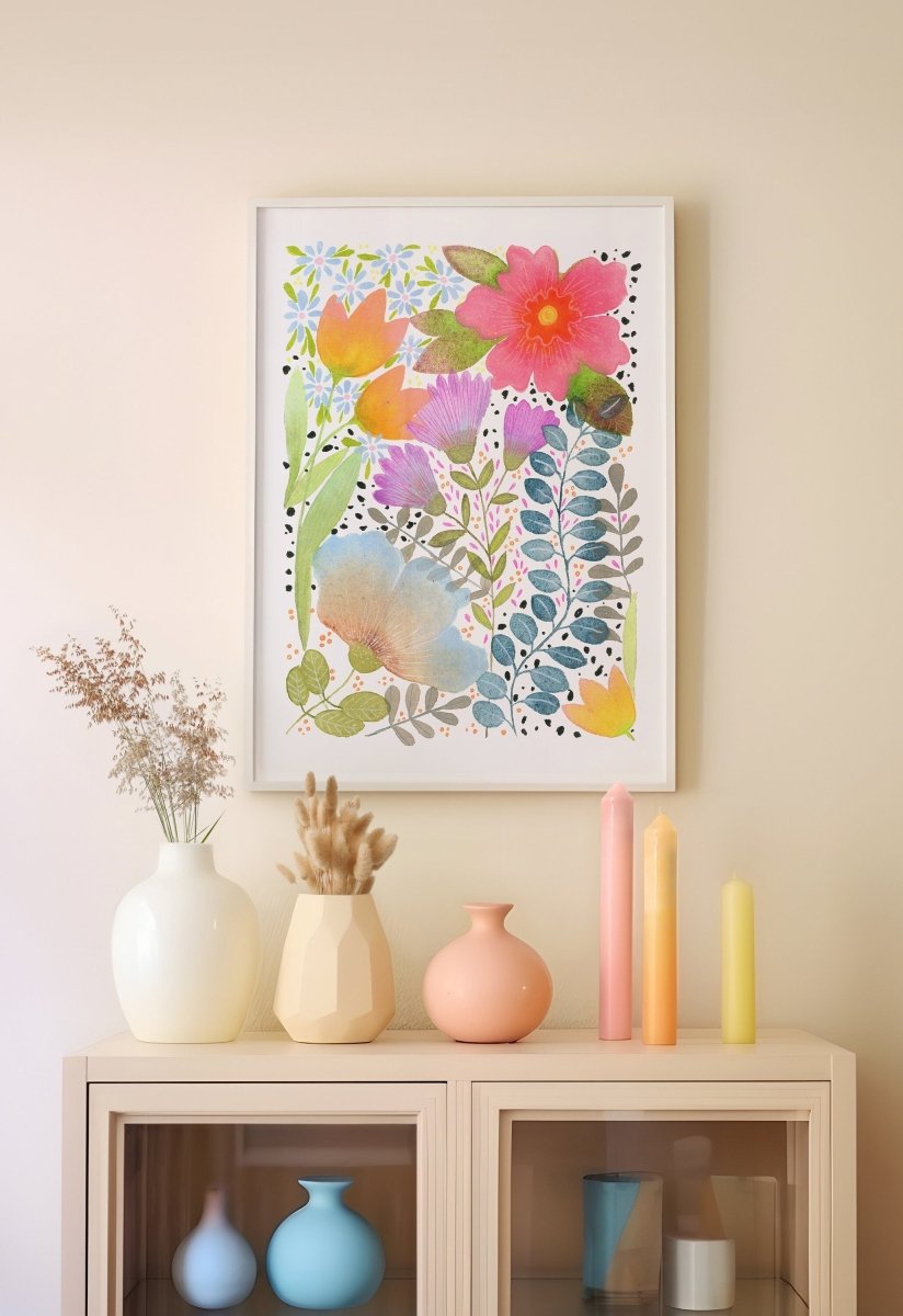 Floral wall art, Hares, Watercolour floral print,A4 Art Print, Home Décor, Nursery Art, Unframed, Botanical Prints, Boho wall art - Erika's Whimsical Art
