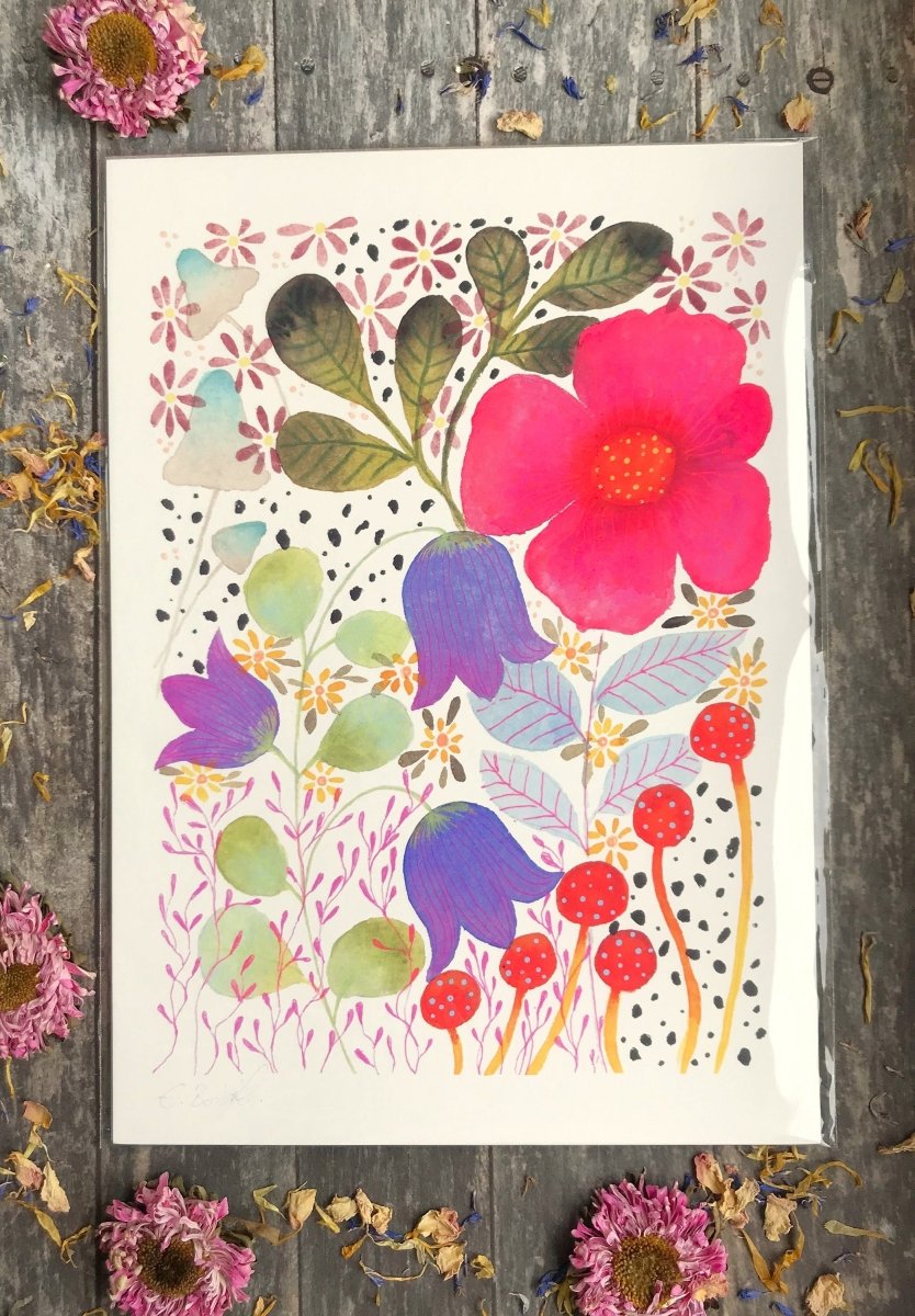 Floral wall art, Hares, Watercolour floral print,A4 Art Print, Home Décor, Nursery Art, Unframed, Botanical Prints, Boho wall art - Erika's Whimsical Art