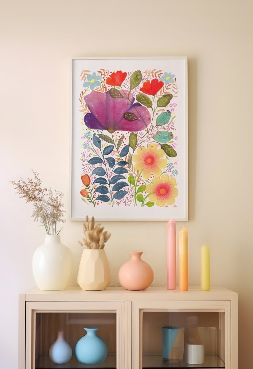 Floral wall art, Hares, Watercolour floral print,A4 Art Print, Home Décor, Nursery Art, Unframed, Botanical Prints, Boho wall art - Erika's Whimsical Art