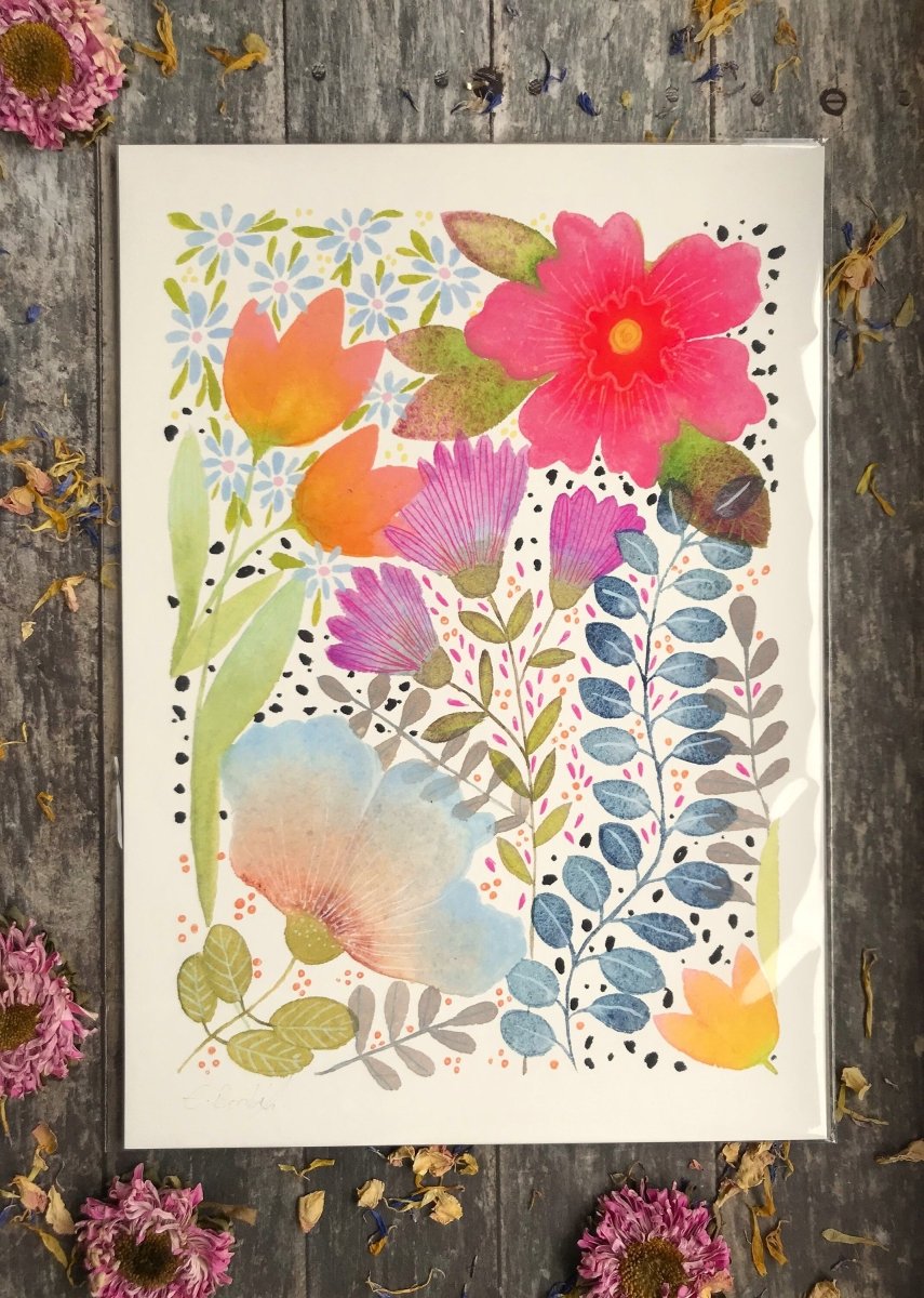 Floral wall art, Hares, Watercolour floral print,A4 Art Print, Home Décor, Nursery Art, Unframed, Botanical Prints, Boho wall art - Erika's Whimsical Art