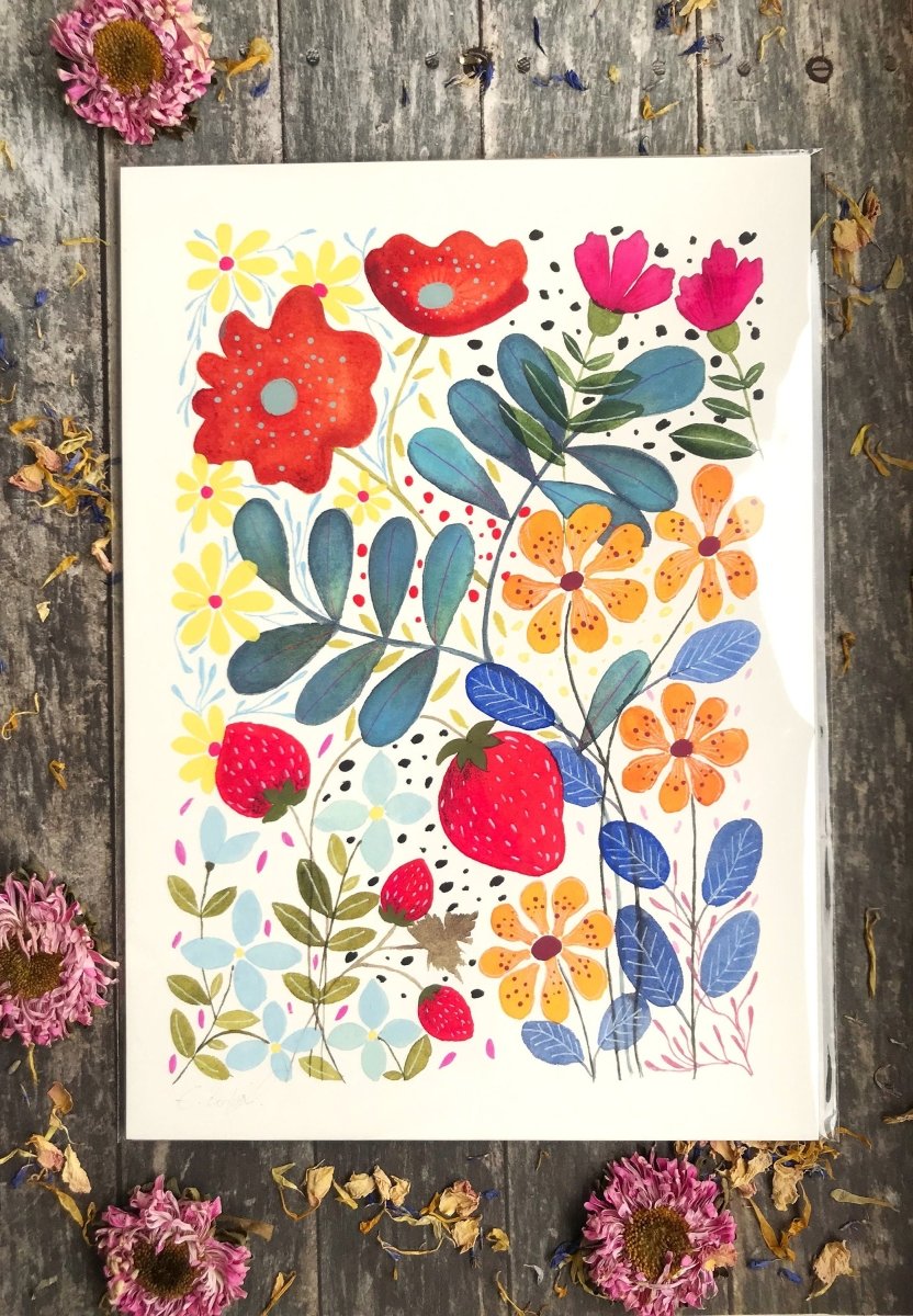 Floral wall art, Hares, Watercolour floral print,A4 Art Print, Home Décor, Nursery Art, Unframed, Botanical Prints, Boho wall art - Erika's Whimsical Art