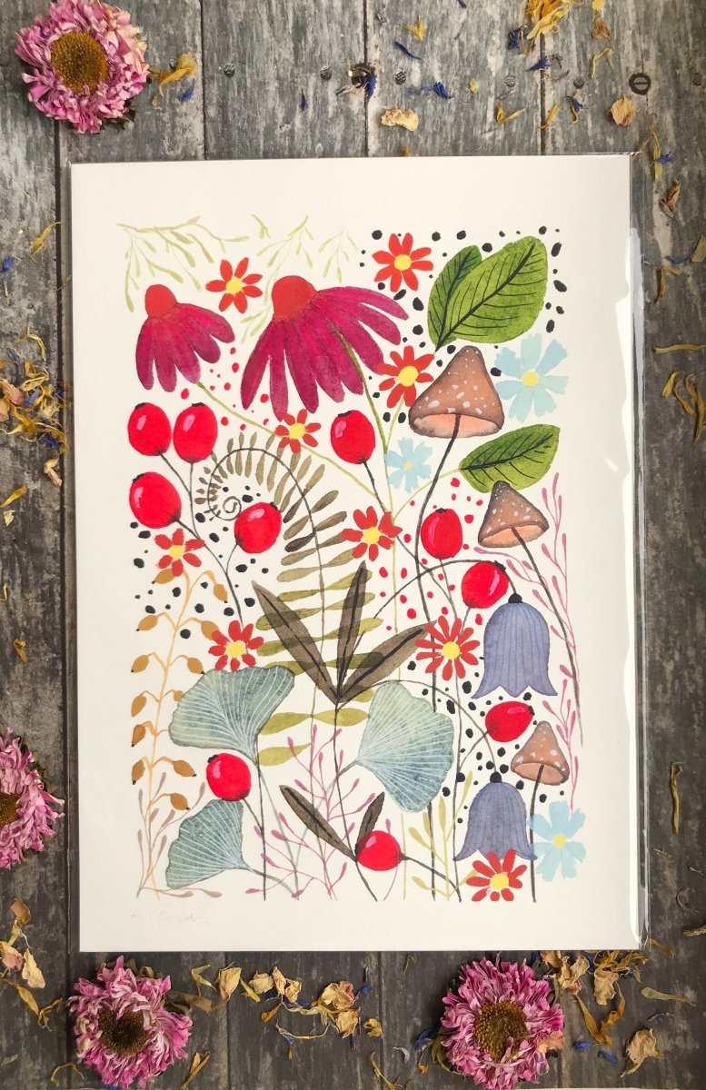 Floral wall art, Hares, Watercolour floral print,A4 Art Print, Home Décor, Nursery Art, Unframed, Botanical Prints, Boho wall art - Erika's Whimsical Art