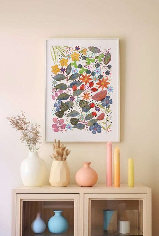 Floral wall art, Hares, Watercolour floral print,A4 Art Print, Home Décor, Nursery Art, Unframed, Botanical Prints, Boho wall art - Erika's Whimsical Art