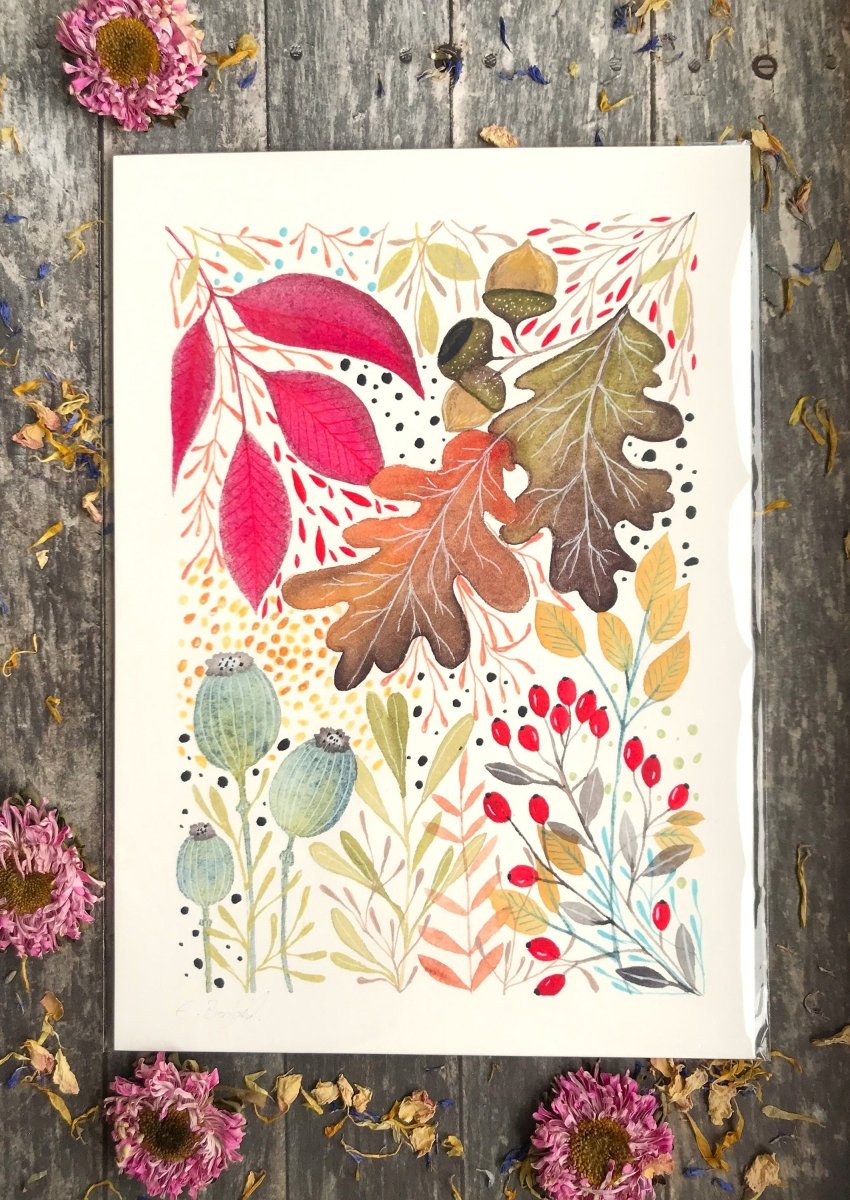 Floral wall art, Hares, Watercolour floral print,A4 Art Print, Home Décor, Nursery Art, Unframed, Botanical Prints, Boho wall art - Erika's Whimsical Art