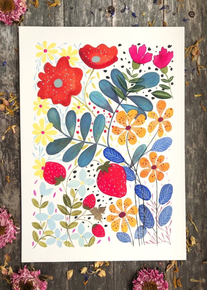 Floral wall art, Hares, Watercolour floral print,A4 Art Print, Home Décor, Nursery Art, Unframed, Botanical Prints, Boho wall art - Erika's Whimsical Art