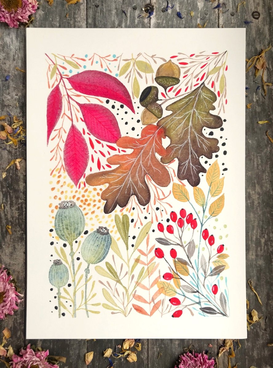 Floral wall art, Hares, Watercolour floral print,A4 Art Print, Home Décor, Nursery Art, Unframed, Botanical Prints, Boho wall art - Erika's Whimsical Art