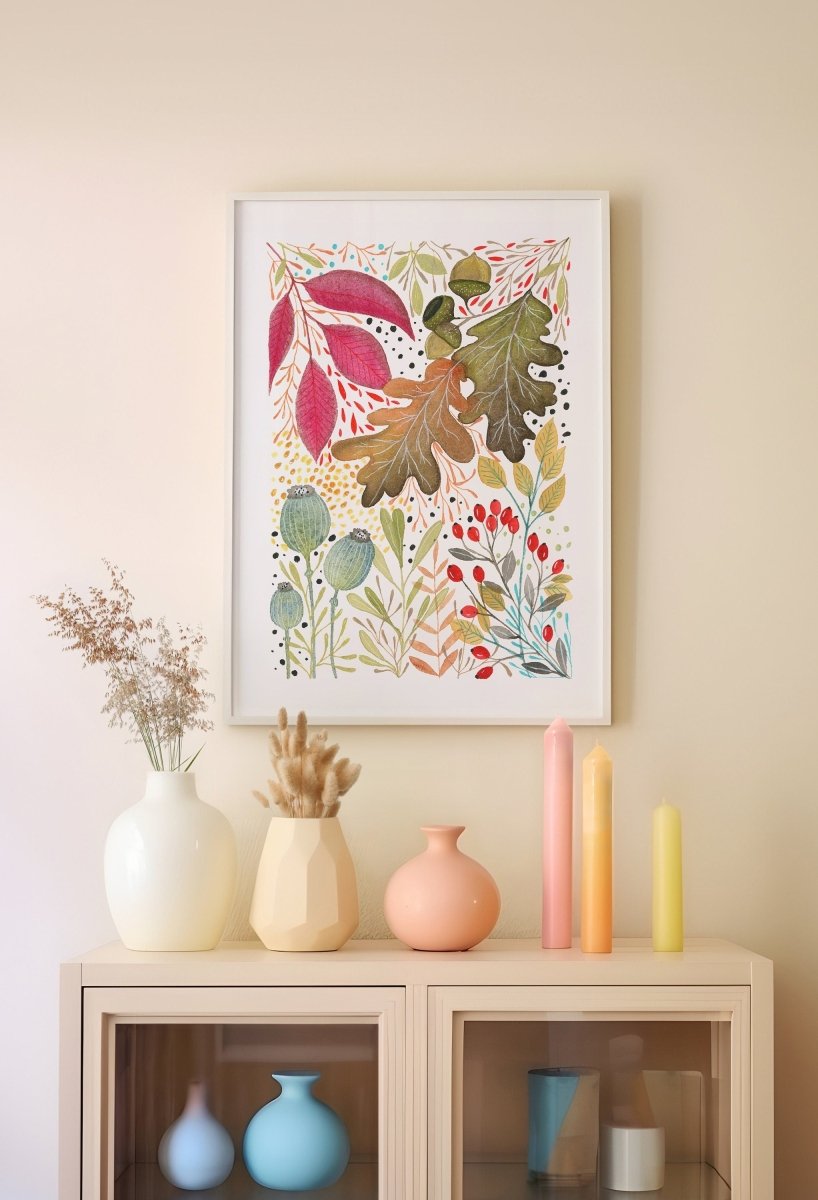 Floral wall art, Hares, Watercolour floral print,A4 Art Print, Home Décor, Nursery Art, Unframed, Botanical Prints, Boho wall art - Erika's Whimsical Art
