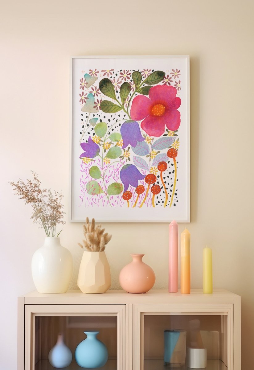 Floral wall art, Hares, Watercolour floral print,A4 Art Print, Home Décor, Nursery Art, Unframed, Botanical Prints, Boho wall art - Erika's Whimsical Art