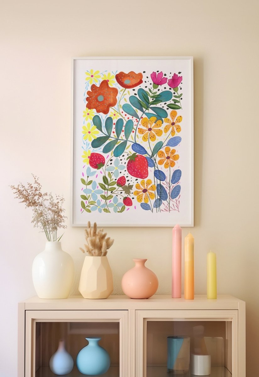 Floral wall art, Hares, Watercolour floral print,A4 Art Print, Home Décor, Nursery Art, Unframed, Botanical Prints, Boho wall art - Erika's Whimsical Art