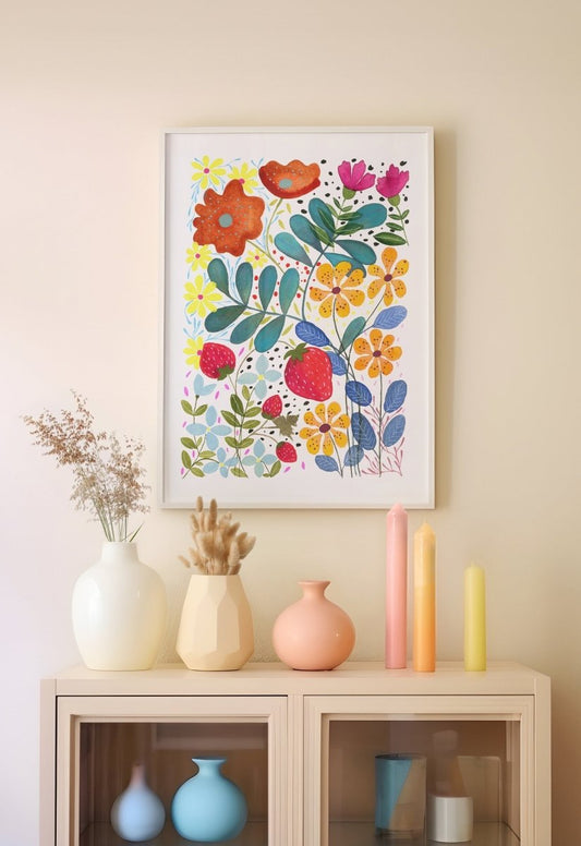 Floral wall art, Hares, Watercolour floral print,A4 Art Print, Home Décor, Nursery Art, Unframed, Botanical Prints, Boho wall art - Erika's Whimsical Art
