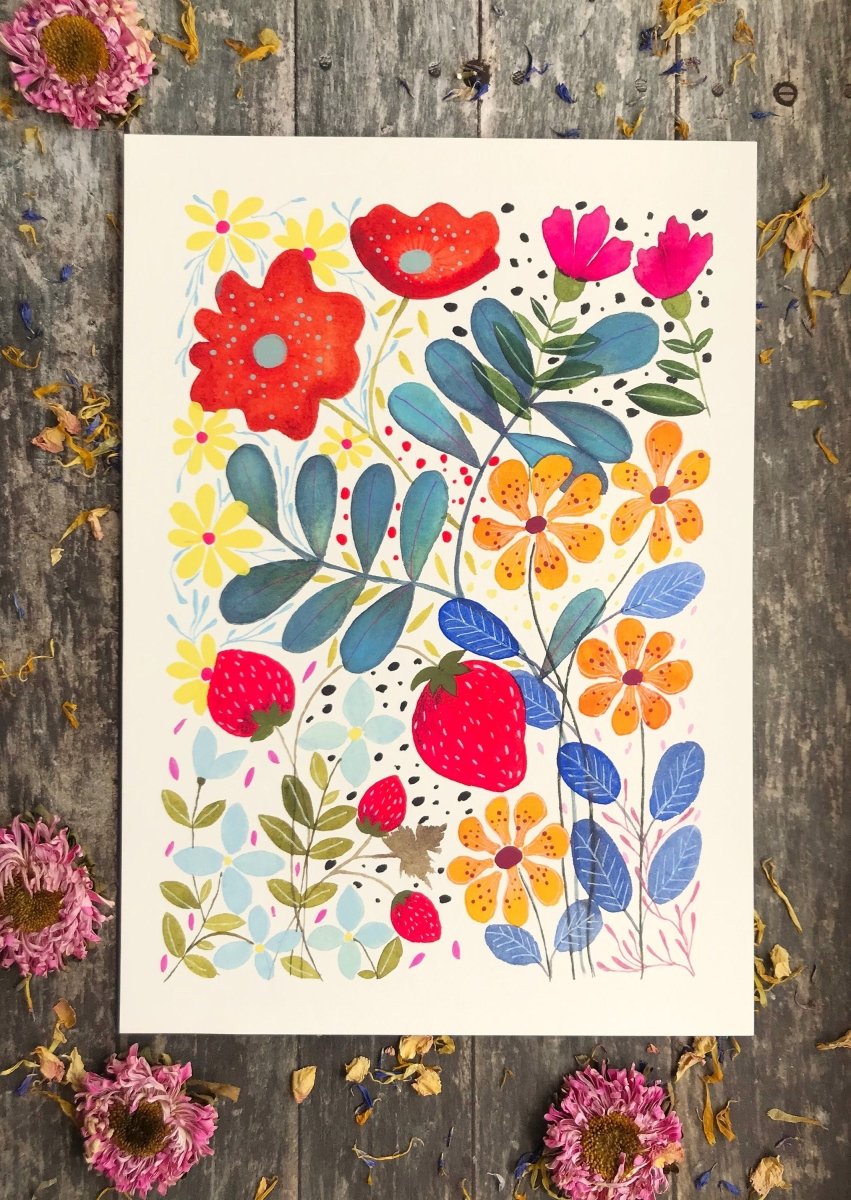 Floral wall art, Hares, Watercolour floral print,A4 Art Print, Home Décor, Nursery Art, Unframed, Botanical Prints, Boho wall art - Erika's Whimsical Art