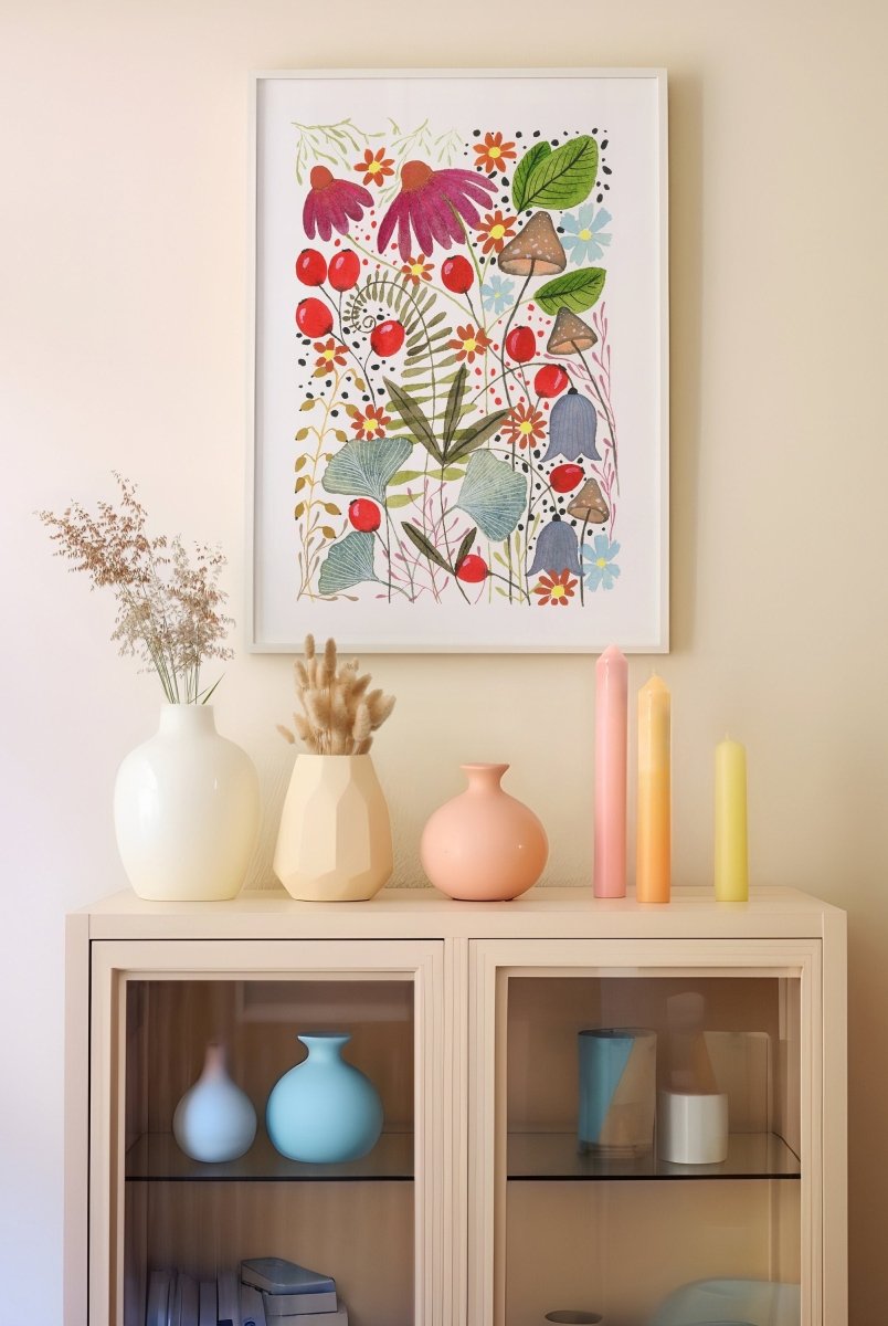 Floral wall art, Hares, Watercolour floral print,A4 Art Print, Home Décor, Nursery Art, Unframed, Botanical Prints, Boho wall art - Erika's Whimsical Art