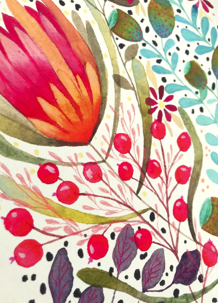 Floral wall art, Hares, Watercolour floral print,A4 Art Print, Home Décor, Nursery Art, Unframed, Botanical Prints, Boho wall art - Erika's Whimsical Art