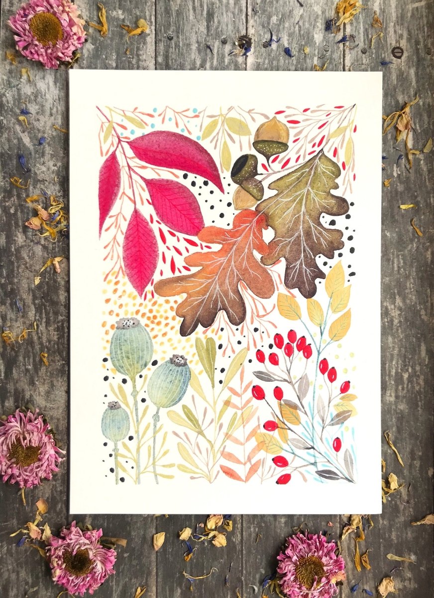 Floral wall art, Hares, Watercolour floral print,A4 Art Print, Home Décor, Nursery Art, Unframed, Botanical Prints, Boho wall art - Erika's Whimsical Art