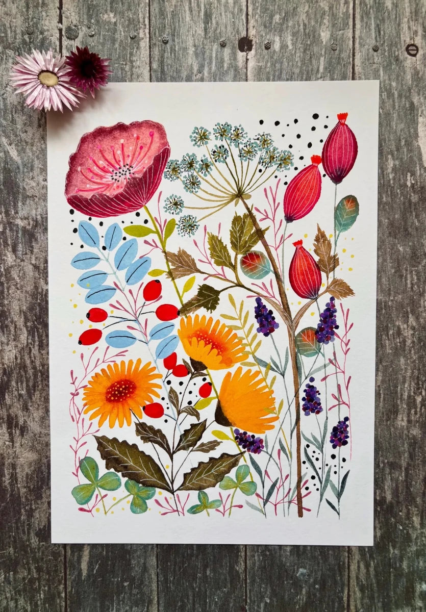Floral wall art, Watercolour floral print,A4 Art Print, Home Décor, Nursery Art, Unframed, Botanical Prints, Boho wall art - Erika's Whimsical Art