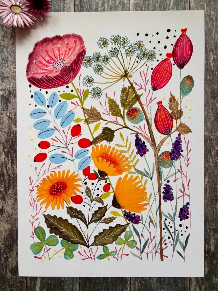 Floral wall art, Watercolour floral print,A4 Art Print, Home Décor, Nursery Art, Unframed, Botanical Prints, Boho wall art - Erika's Whimsical Art