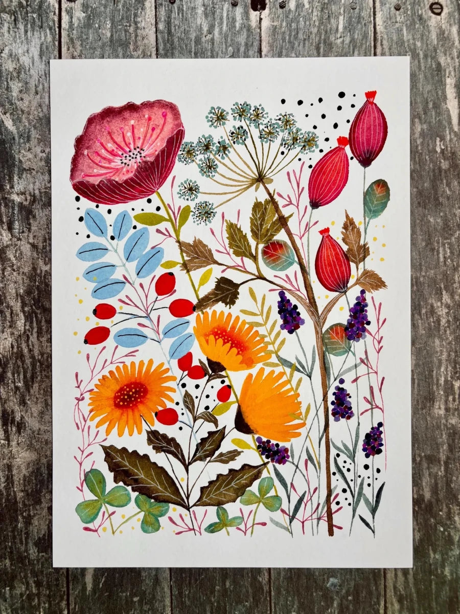 Floral wall art, Watercolour floral print,A4 Art Print, Home Décor, Nursery Art, Unframed, Botanical Prints, Boho wall art - Erika's Whimsical Art