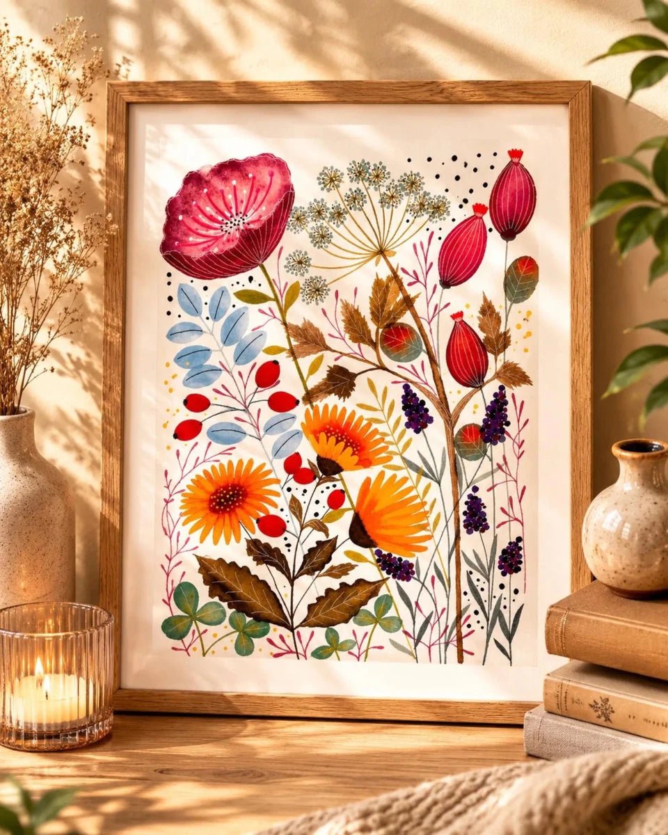 Floral wall art, Watercolour floral print,A4 Art Print, Home Décor, Nursery Art, Unframed, Botanical Prints, Boho wall art - Erika's Whimsical Art