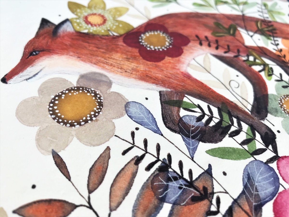 Fox wall art, Fox Illustration, Woodland animal print,A4 Art Print, Home Décor, Colourful wall art, Floral wall art,Fox print, Kitchen Print - Erika's Whimsical Art
