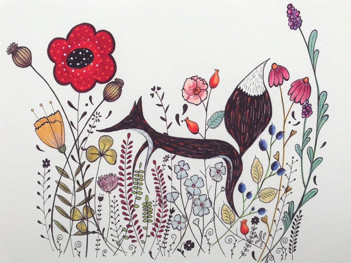 Fox wall art, Fox Illustration, Woodland animal print,A4 Art Print, Home Décor, Colourful wall art, Floral wall art,Fox print, Kitchen Print - Erika's Whimsical Art