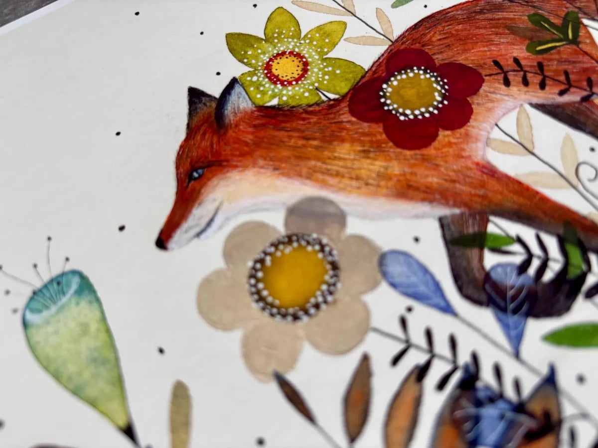 Fox wall art, Fox Illustration, Woodland animal print,A4 Art Print, Home Décor, Colourful wall art, Floral wall art,Fox print, Kitchen Print - Erika's Whimsical Art