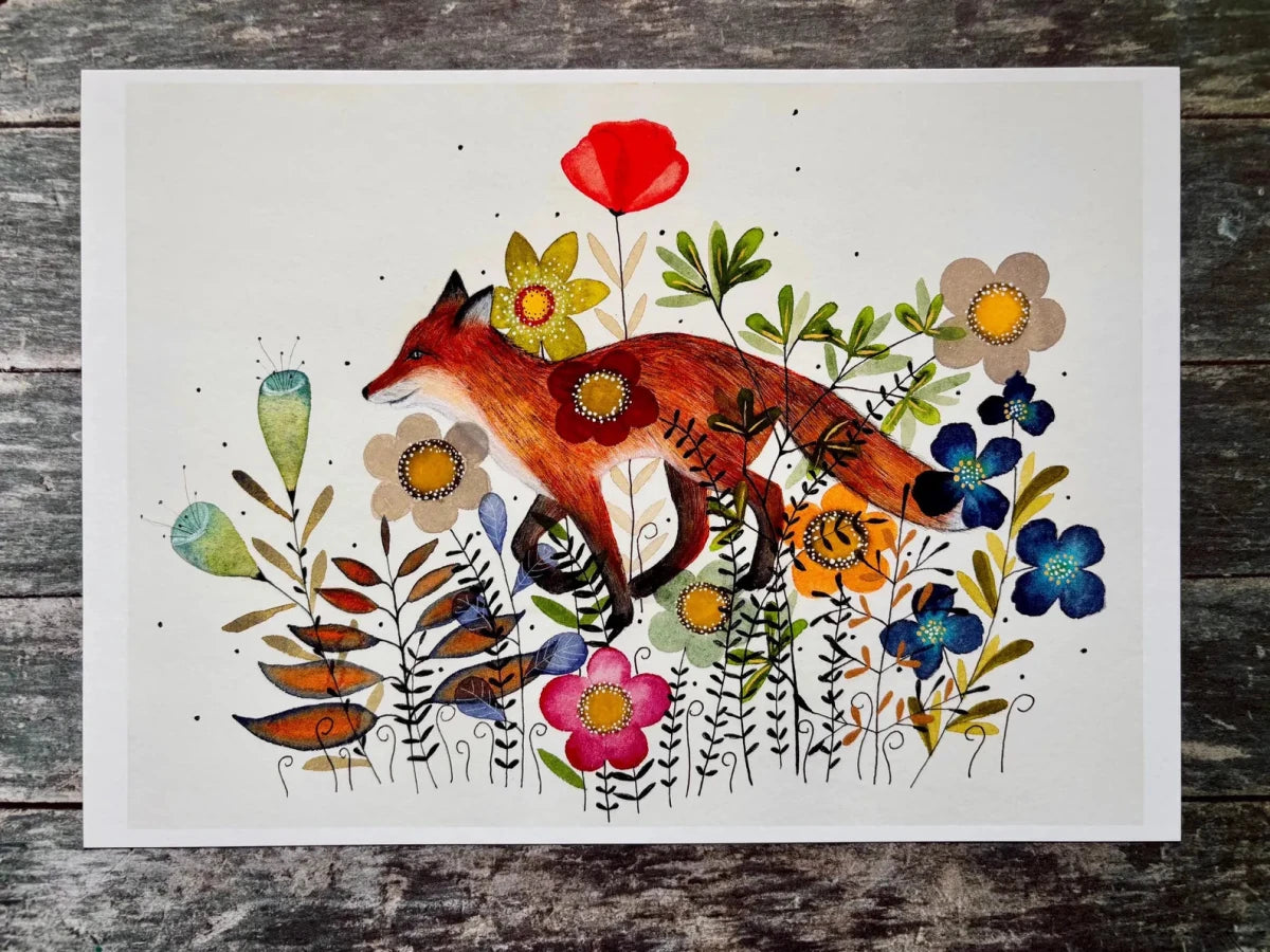 Fox wall art, Fox Illustration, Woodland animal print,A4 Art Print, Home Décor, Colourful wall art, Floral wall art,Fox print, Kitchen Print - Erika's Whimsical Art