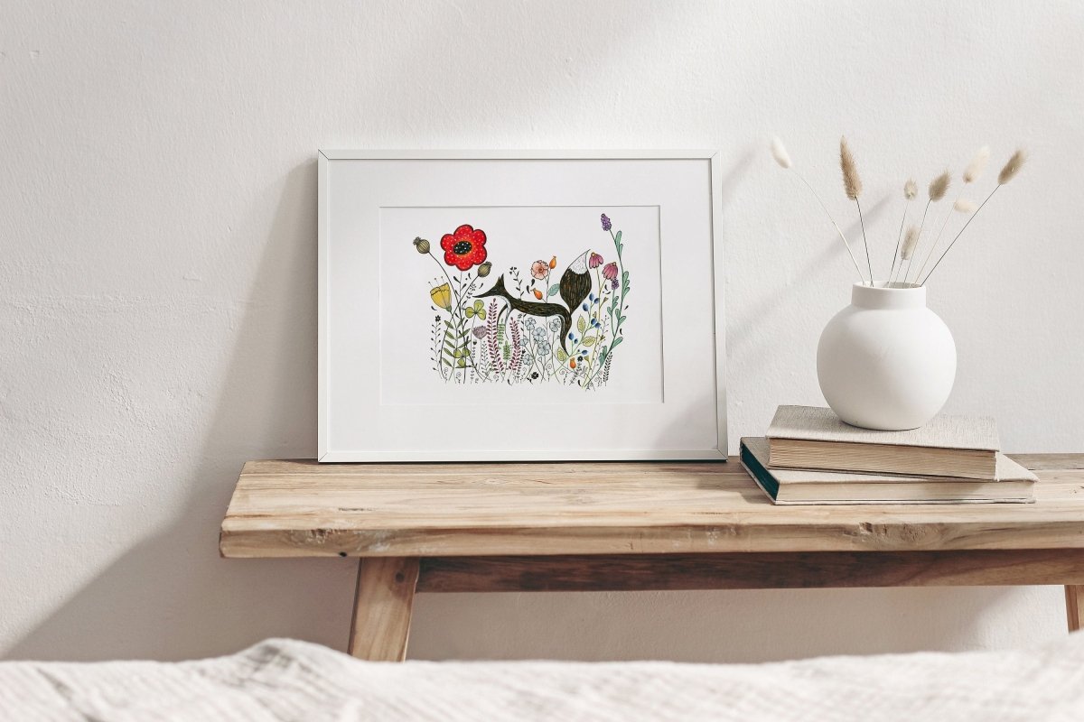 Fox wall art, Fox Illustration, Woodland animal print,A4 Art Print, Home Décor, Colourful wall art, Floral wall art,Fox print, Kitchen Print - Erika's Whimsical Art