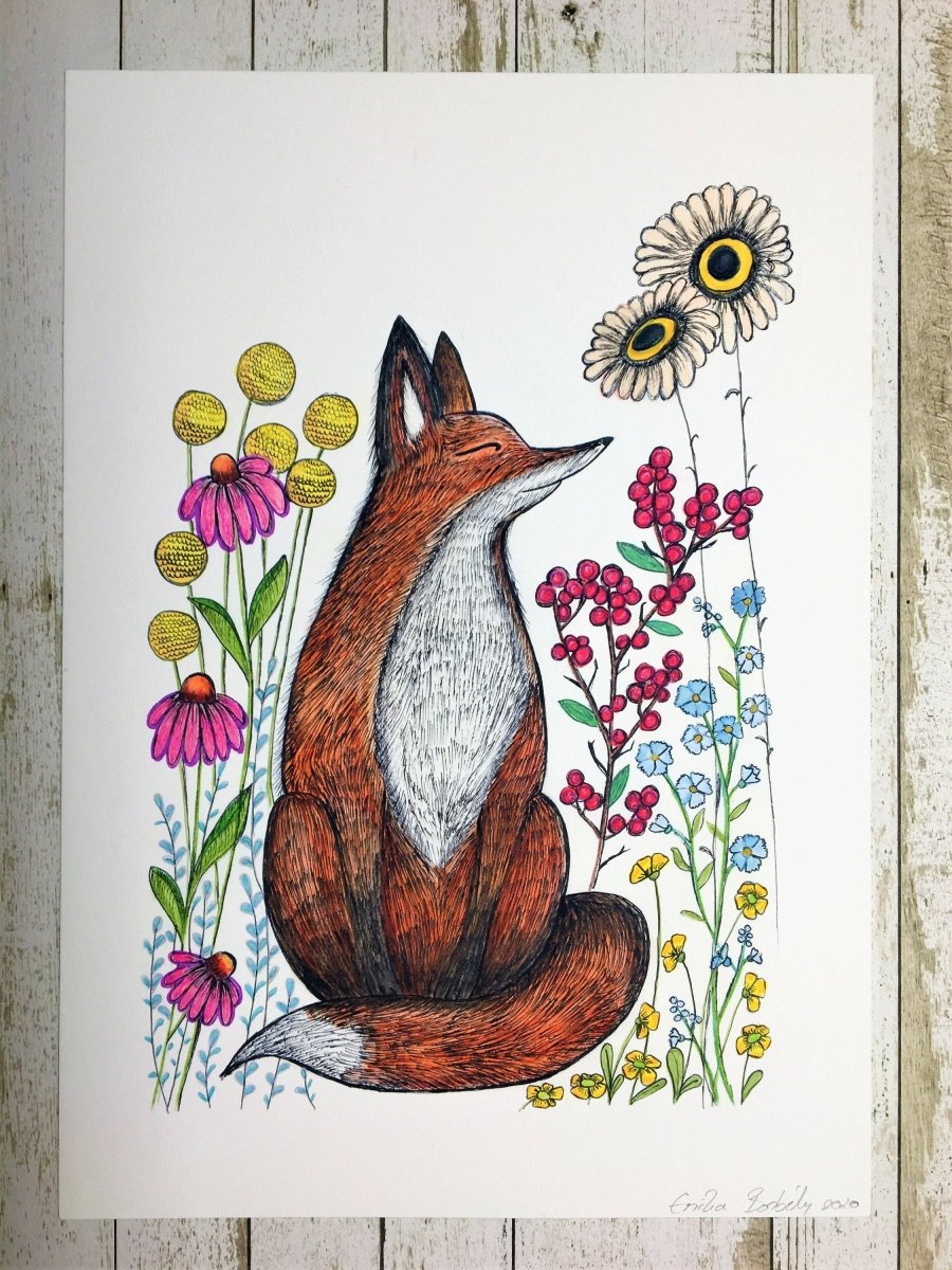Fox wall art, Fox, Woodland animal print,A4 Art Print,Home Decor,Fox art, Floral wall art, Fox wall decoration, Kitchen Print, Nursery Art - Erika's Whimsical Art