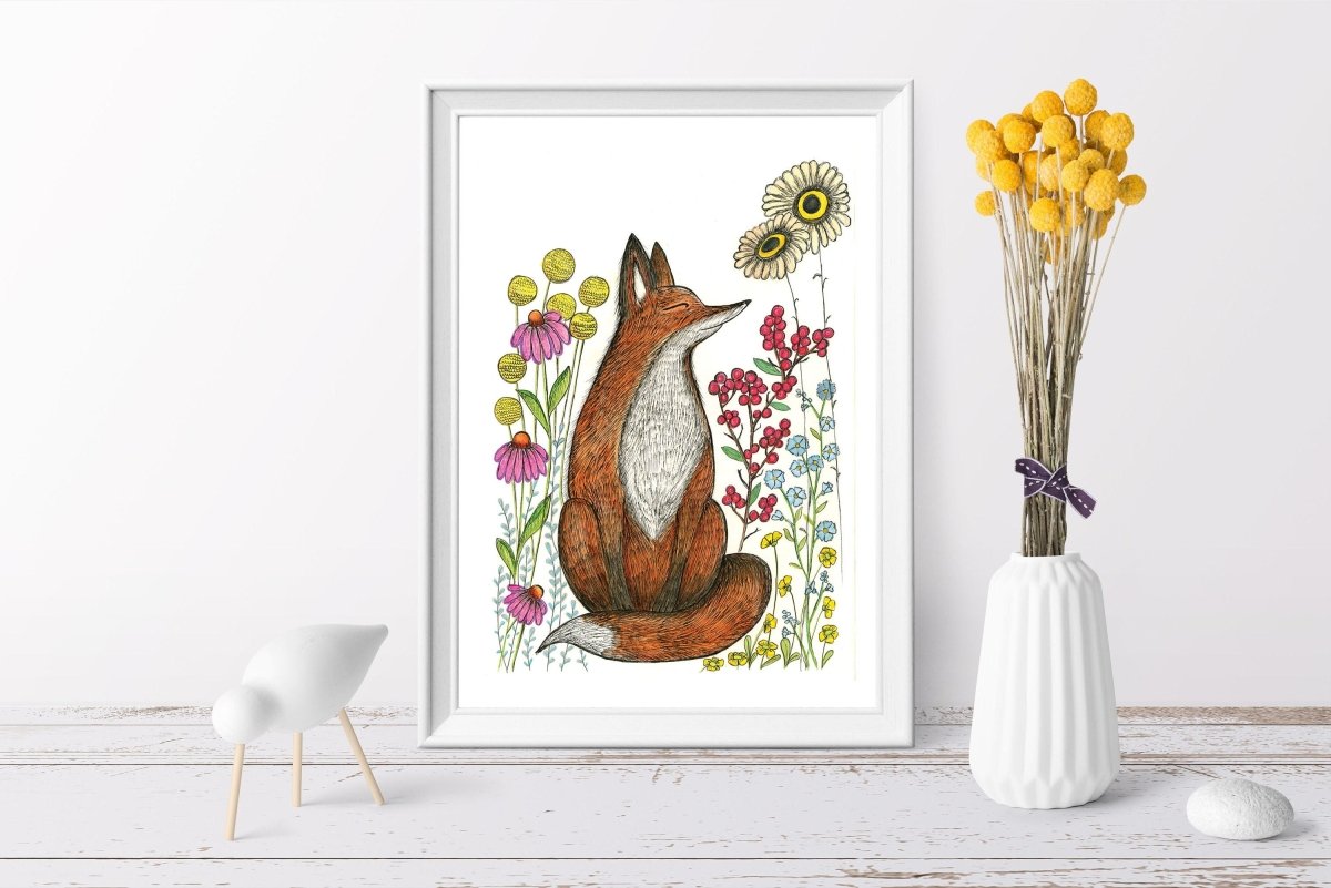 Fox wall art, Fox, Woodland animal print,A4 Art Print,Home Decor,Fox art, Floral wall art, Fox wall decoration, Kitchen Print, Nursery Art - Erika's Whimsical Art