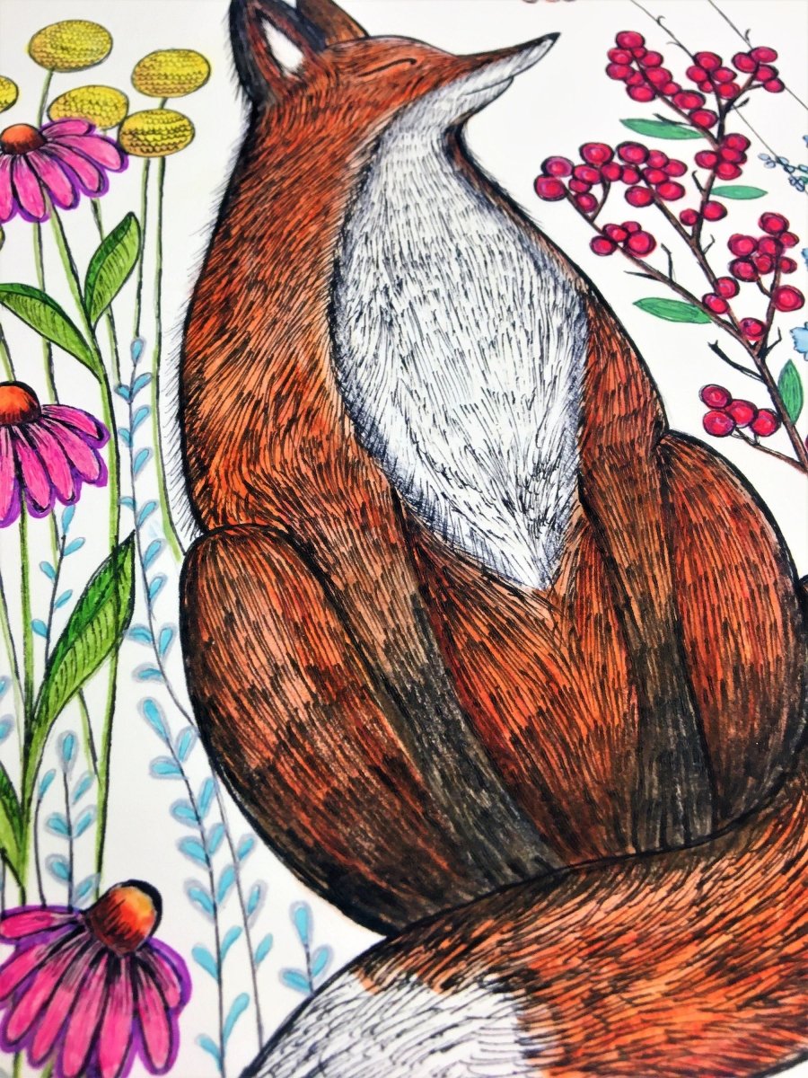Fox wall art, Fox, Woodland animal print,A4 Art Print,Home Decor,Fox art, Floral wall art, Fox wall decoration, Kitchen Print, Nursery Art - Erika's Whimsical Art