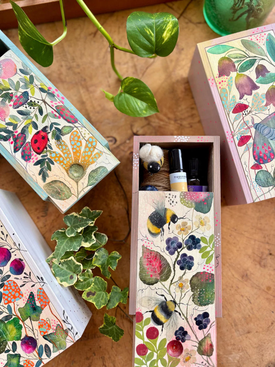 Hand - Painted Botanical Wooden Box • Ivy, Berries & Butterfly - Erika's Whimsical Art