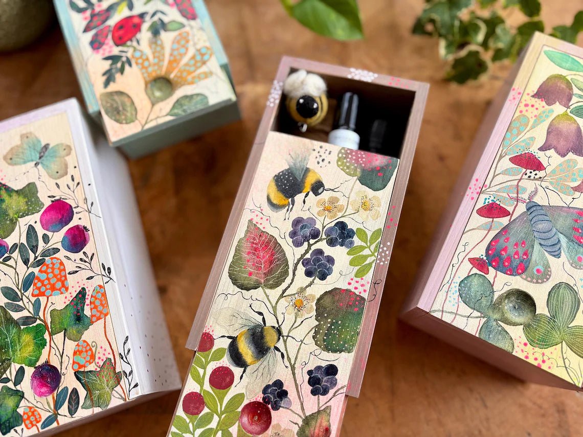 Hand - Painted Ladybird Trinket Box – Botanical Wildflower Design - Erika's Whimsical Art