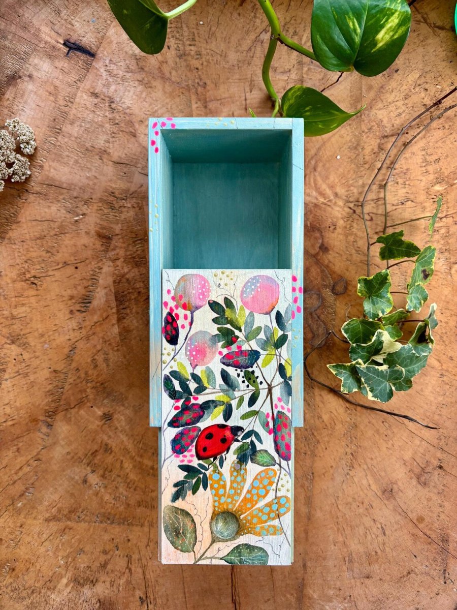 Hand - Painted Ladybird Trinket Box – Botanical Wildflower Design - Erika's Whimsical Art