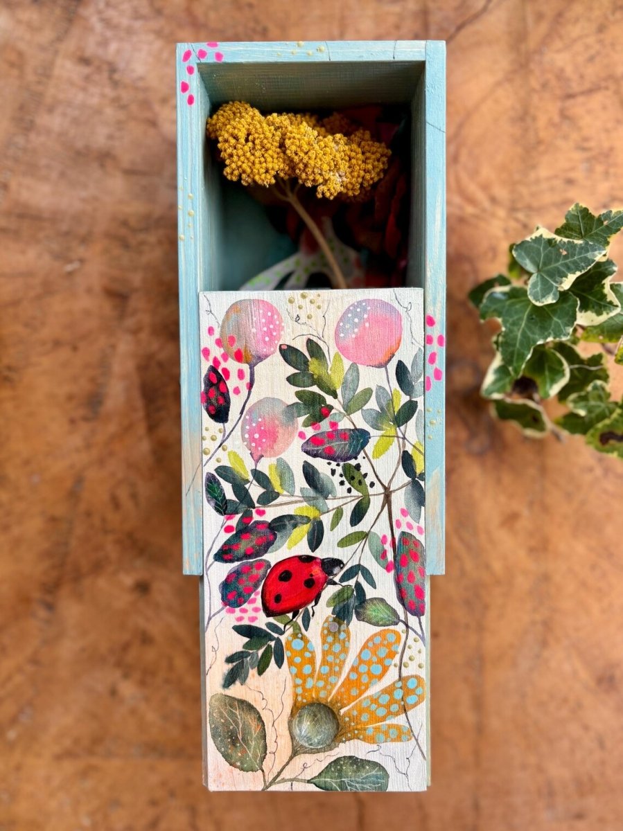 Hand - Painted Ladybird Trinket Box – Botanical Wildflower Design - Erika's Whimsical Art