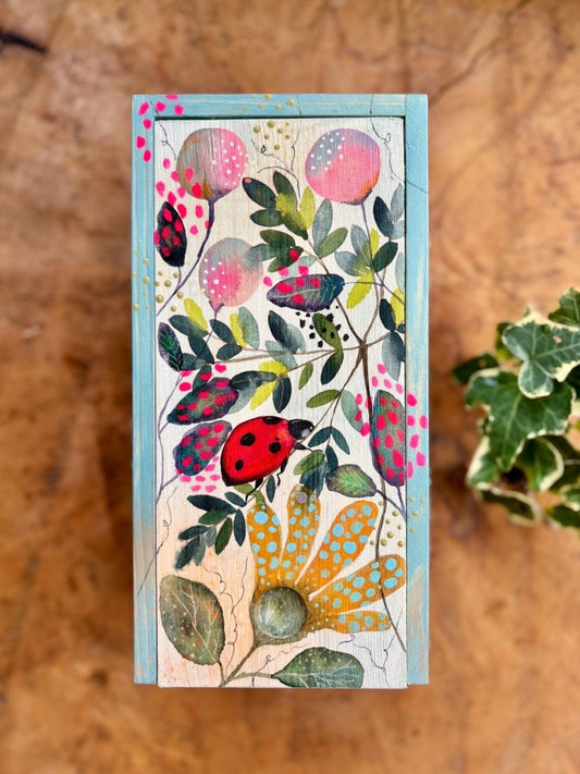Hand - Painted Ladybird Trinket Box – Botanical Wildflower Design - Erika's Whimsical Art