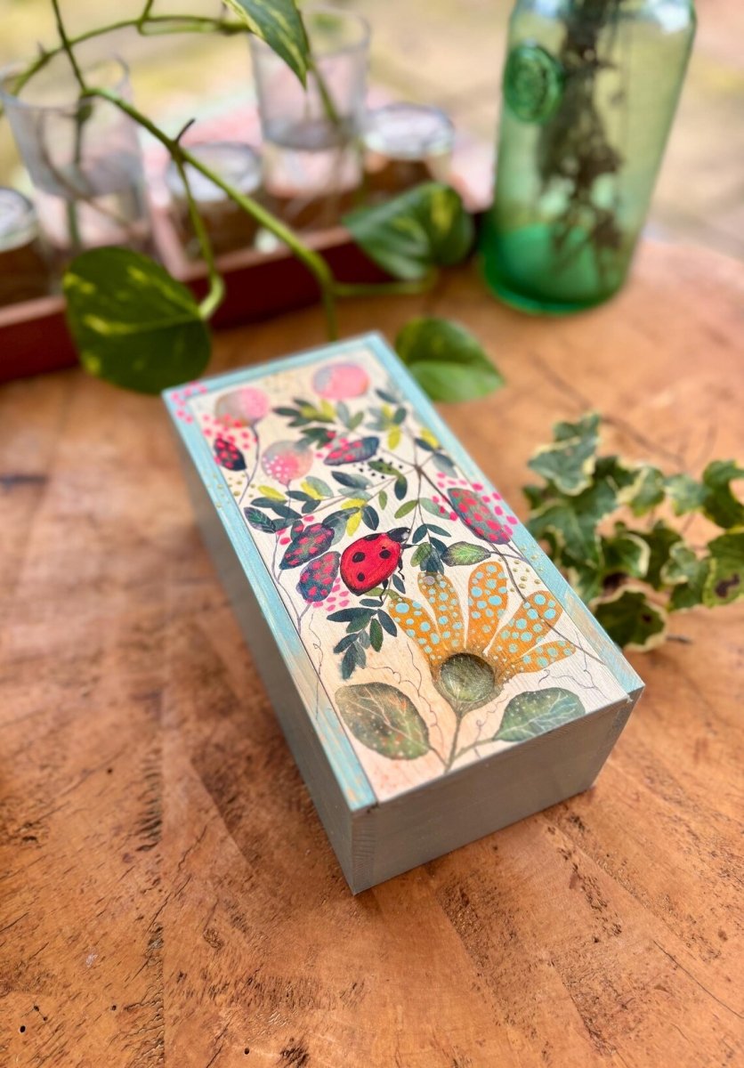 Hand - Painted Ladybird Trinket Box – Botanical Wildflower Design - Erika's Whimsical Art