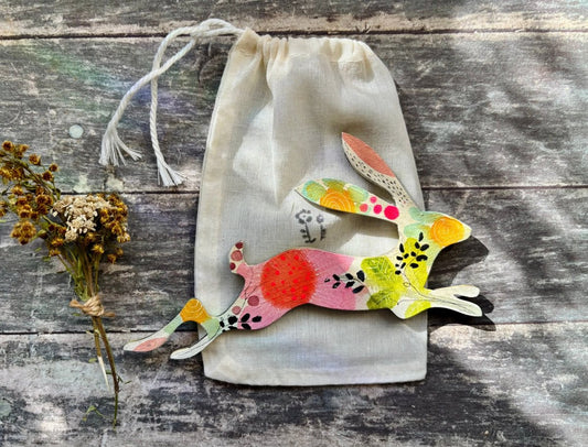 Hand-Painted ‘Running Hare’ Fridge Magnet - Erika's Whimsical Art