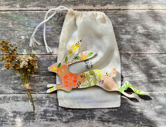 Hand-Painted ‘Running Hare’ Fridge Magnet - Erika's Whimsical Art