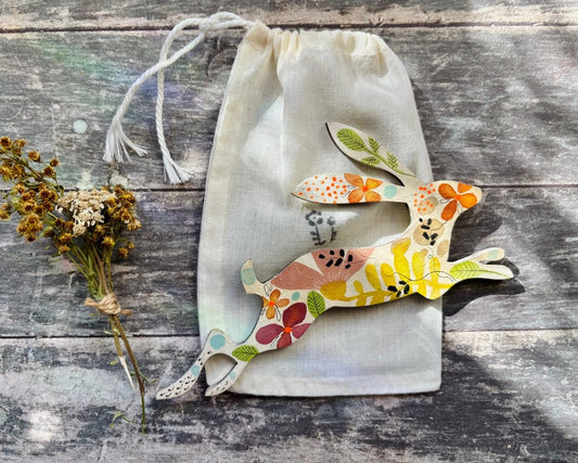Hand-Painted ‘Running Hare’ Fridge Magnet - Erika's Whimsical Art