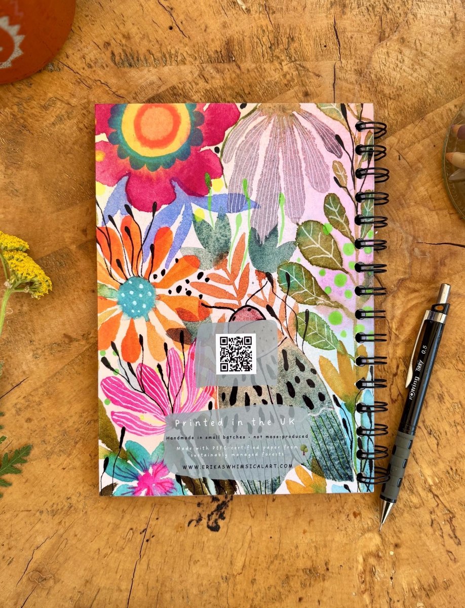 Handmade A5 Floral Notebook: Bold Thoughts & Wild Plans - Erika's Whimsical Art