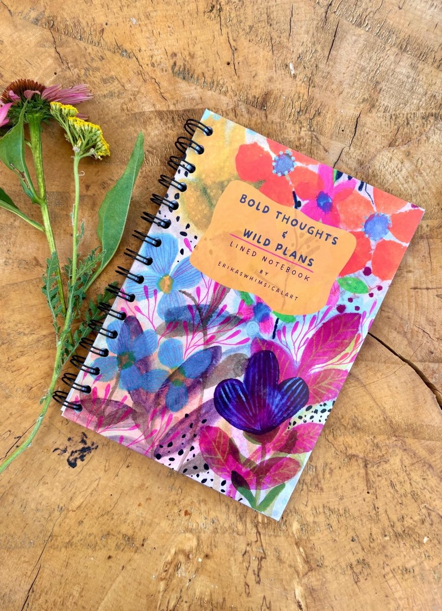 Handmade A5 Floral Notebook: Bold Thoughts & Wild Plans - Erika's Whimsical Art