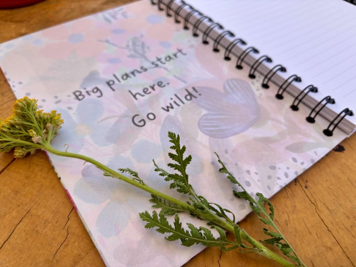 Handmade A5 Floral Notebook: Bold Thoughts & Wild Plans - Erika's Whimsical Art