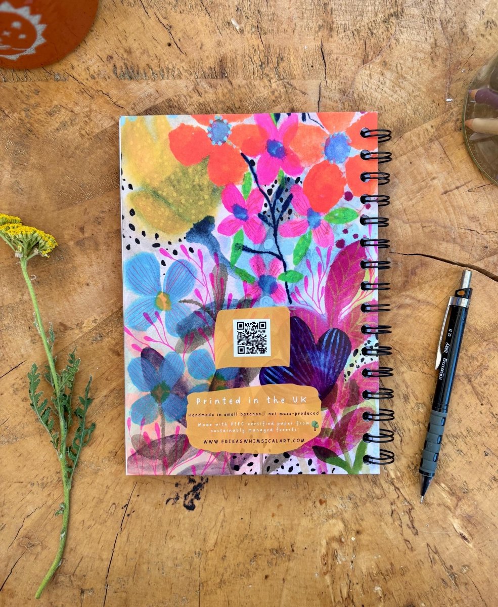 Handmade A5 Floral Notebook: Bold Thoughts & Wild Plans - Erika's Whimsical Art