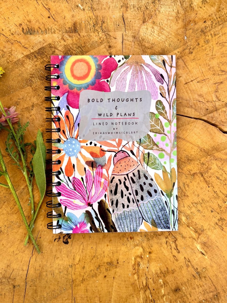 Handmade A5 Floral Notebook: Bold Thoughts & Wild Plans - Erika's Whimsical Art